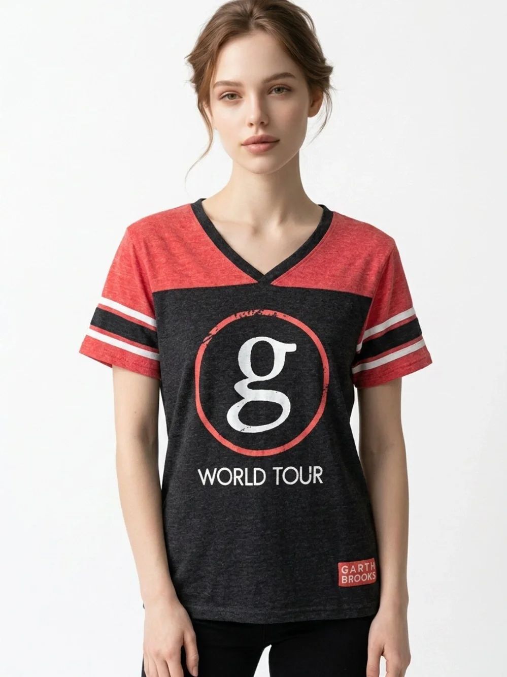 GARTH BROOKS Concert Tour Tee Sports Jersey Style Red Gray Women’s Size Large
